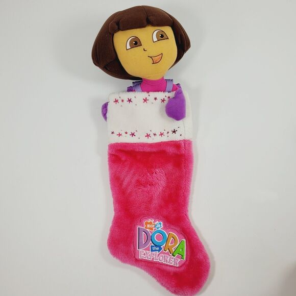 Nick Jr Dora The Explorer Christmas Stocking Pink Girls Plush 2004 22" - Picture 1 of 6